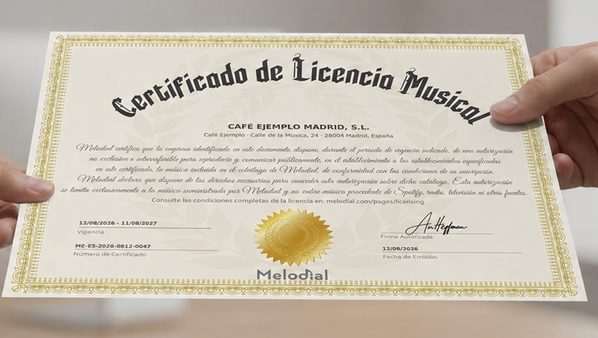 Ejemplo de certificado de licencia musical de Melodial