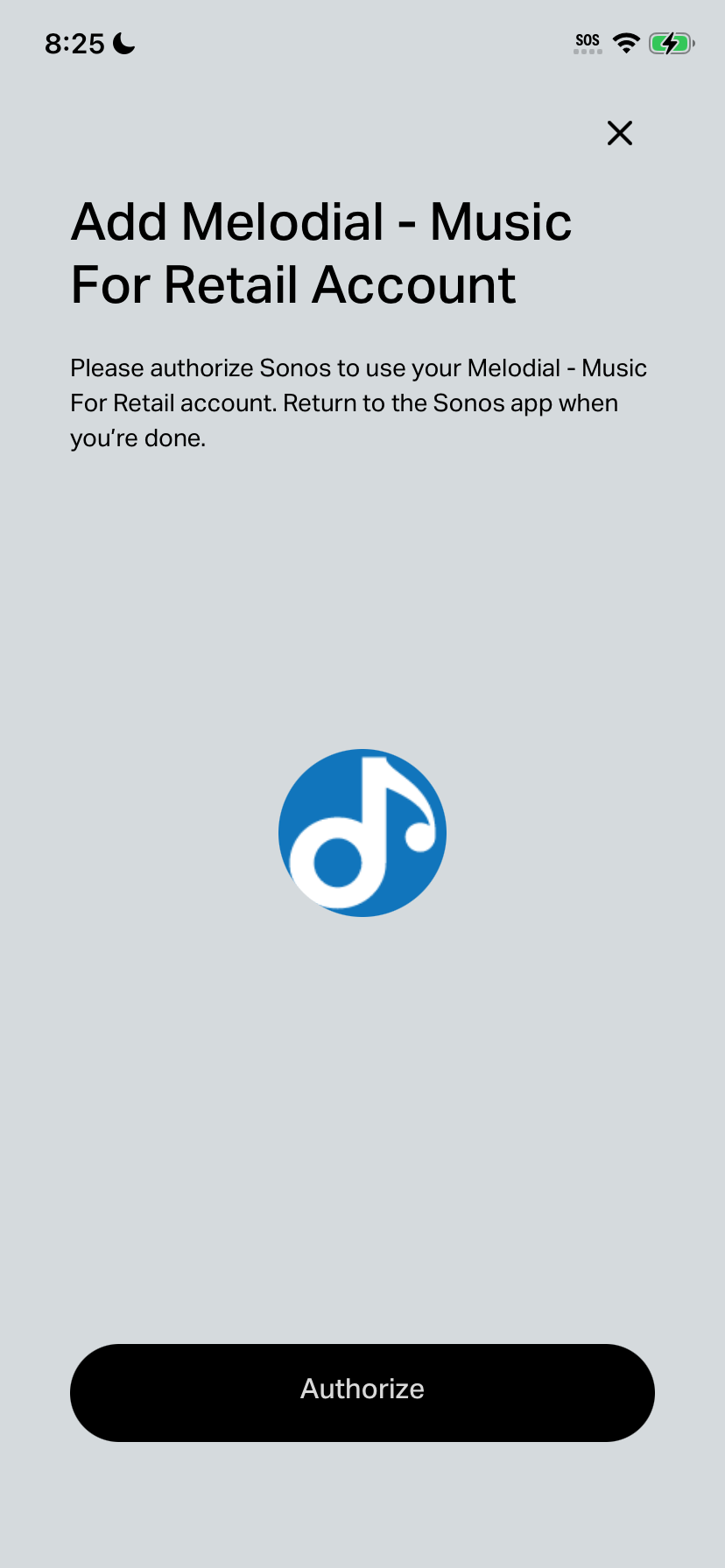 Sonos app authorization prompt screen