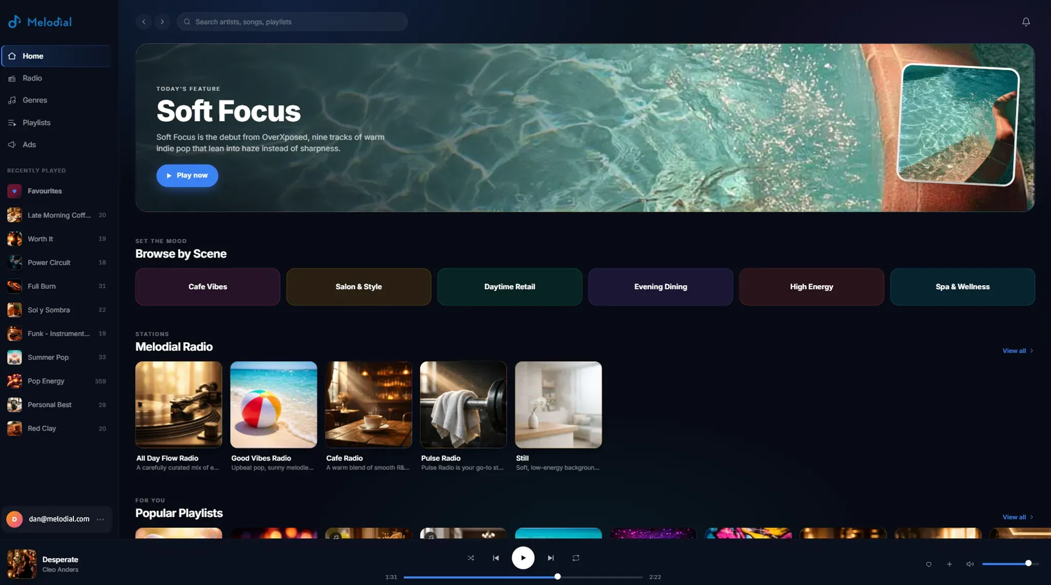 The Melodial player, your music home, scenes and radio in one place