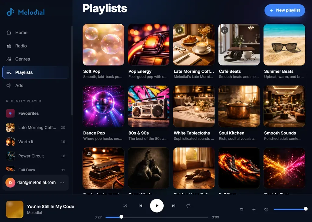 Browse expert-made playlists by industry in the Melodial player